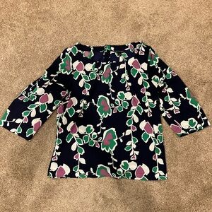 Banana Republic 3/4 sleeve Floral Blouse - Navy, Green, Pink- M